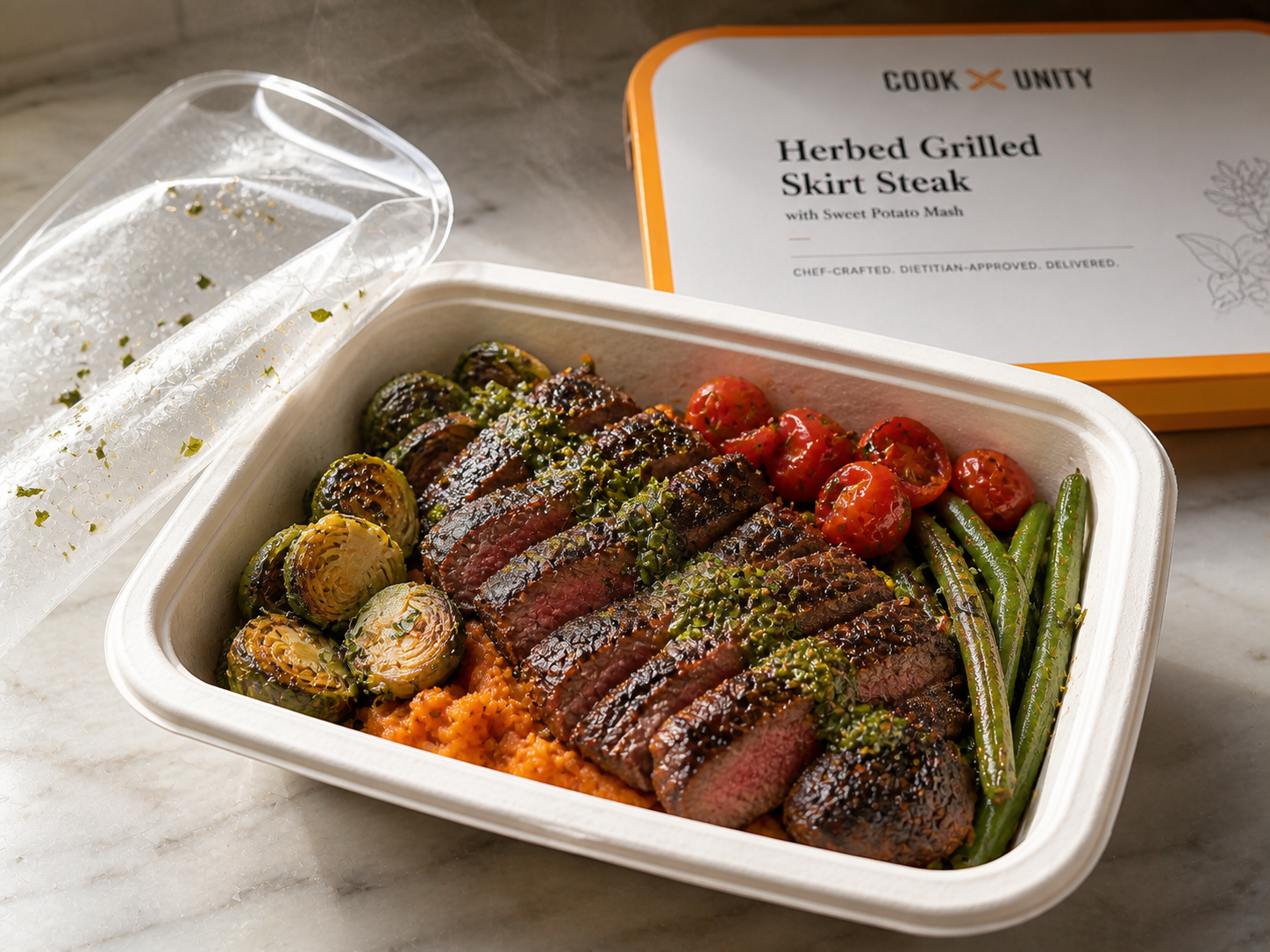 Herbed Grilled Skirt Steak shown in the CookUnity comparison card