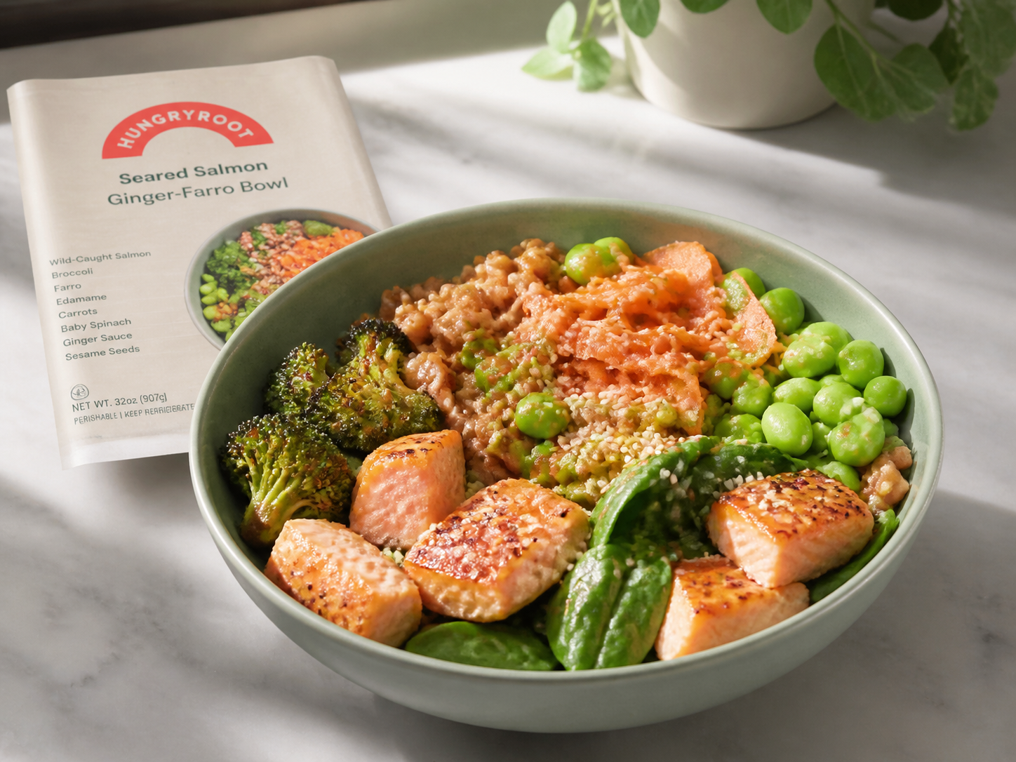 High-protein meal shown in the Hungryroot comparison card